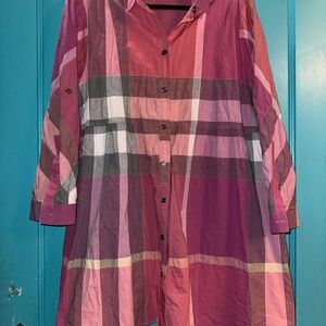 Burberry Pink Plaid Button Down Shirt